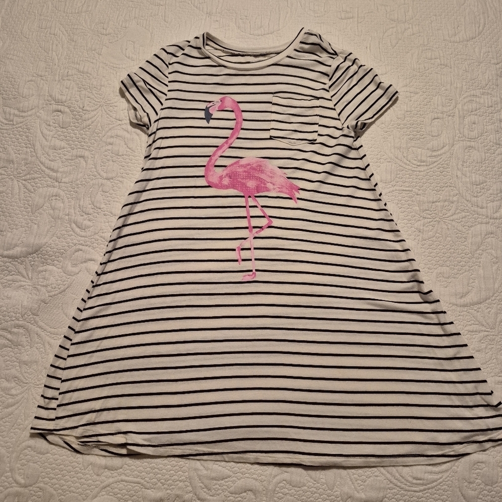 Grayson Social girls size Large (8) blue and white dress flamingo print VGUC